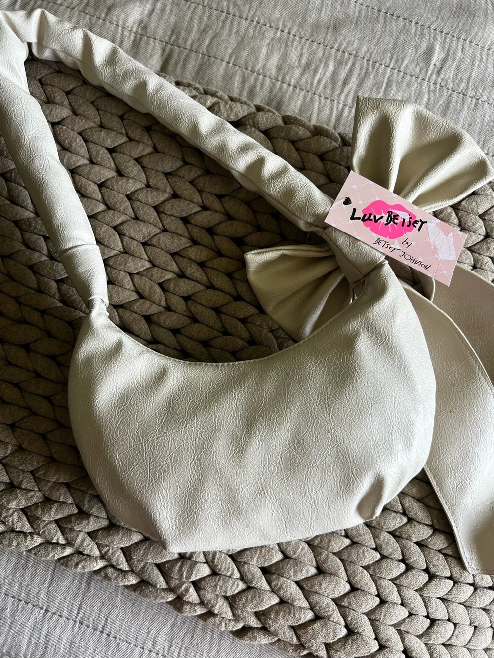 Luv Betsey Cream Bow Hobo Shoulder Bag